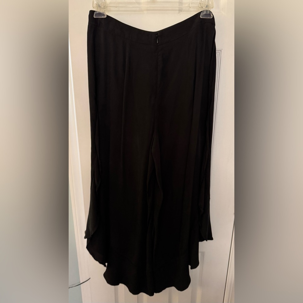 Elevenses by Anthropologie Black Waterfall Ruffle Pants with Side Slits Size 12 - Picture 4 of 16